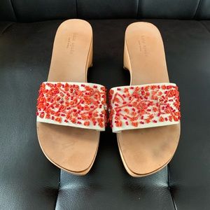 Kate Spade Wooden Sandals Beaded Red